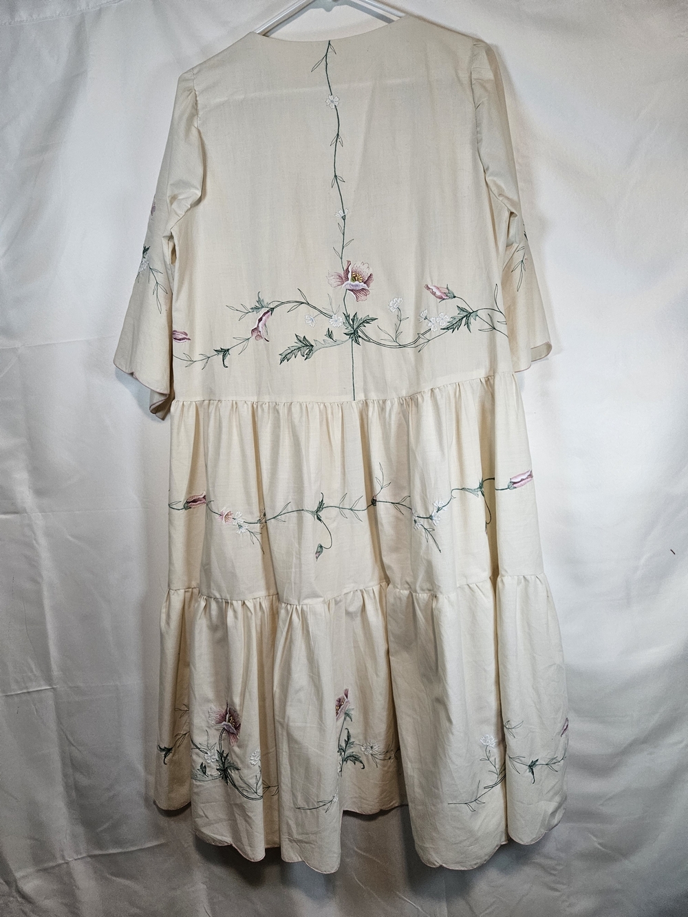 Merchant 73 Cream Embroidered Floral Midi Dress Cottagecore - Picture 4 of 6